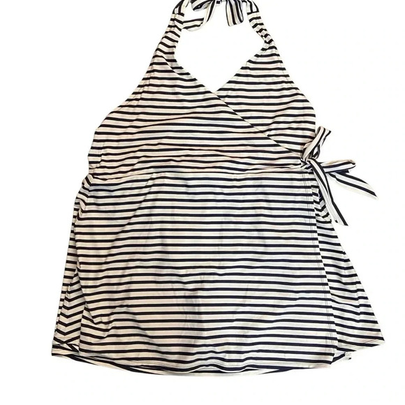 J Crew Halter Wrap Navy &White stripe Swim Dress Swimsuit Size 20 Beach Boat Sun - Picture 9 of 16